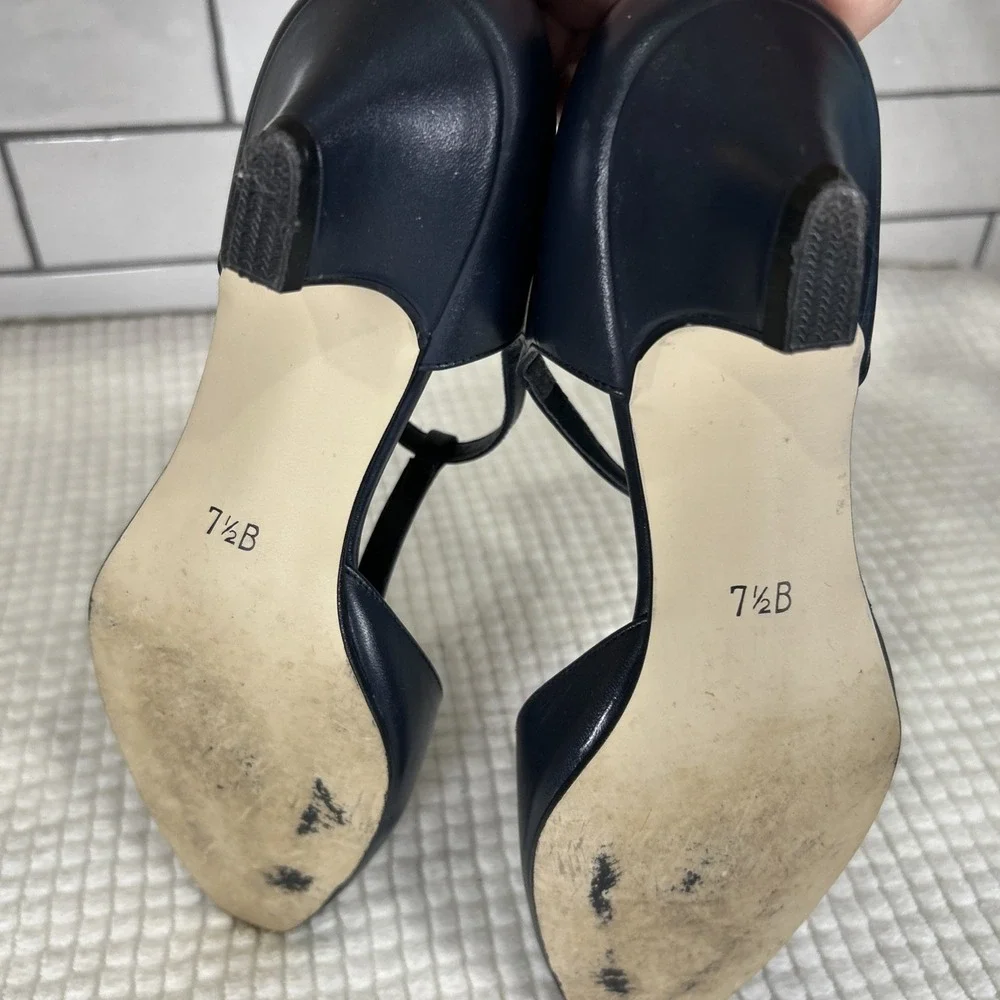 Vtg Daisy Women's 7.5 Navy Blue Pumps T-Strap Kitten Heels Strappy Made in USA